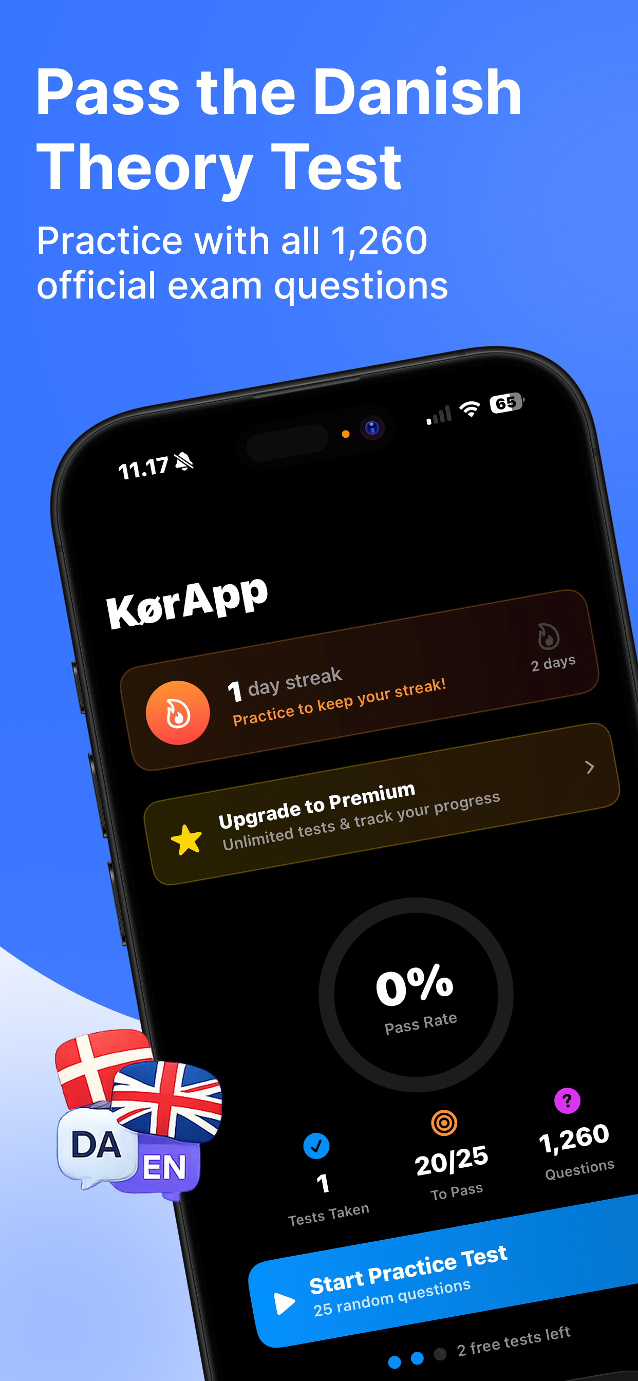 KørApp — Danish driving theory test practice app screenshot